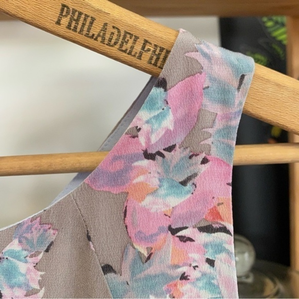 Rebecca Taylor Gray Pink Blue Silk Floral Mai Tai Time A-Line Twee Dress 2 - Picture 7 of 15